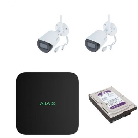 Ajax Kit NVR 8 canali nero + 2 telecamere IP Wifi 4MP 2.8 mm + Hard disk 1Tb - 70938