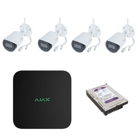 Ajax Kit NVR 8 canali nero + 4 telecamere IP Wifi 4MP 2.8 mm + Hard disk 1Tb - 70938