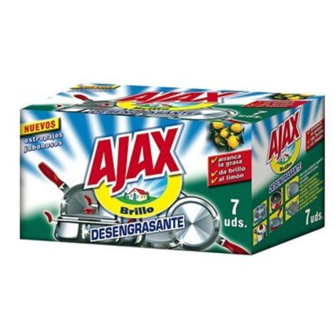 Ajax – Savon dégraissant à récurer citron – 7 unités – Élimine graisses tenaces – Parfum frais pour cuisine