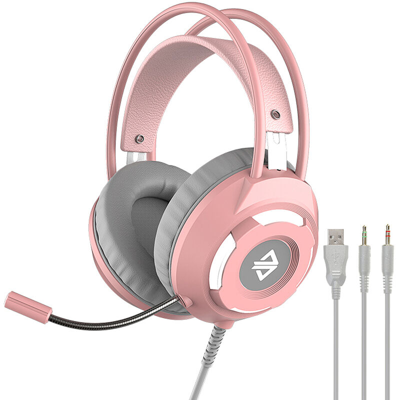 Ajazz AX120 USB Kabelgebundenes Headset 3,5 mm Stereo Gaming Headset Noise Cancelling Kopfhörer mit Mikrofon 50 mm Treibereinheit Rosa,Rosa - Rosa