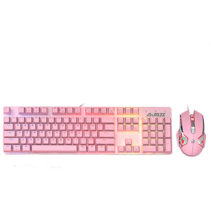 

Teclado mecanico y raton Combo USB con cable para juegos Teclado y raton Juego de 104 teclas Teclado de luz mixta Rosa (Interruptor azul),