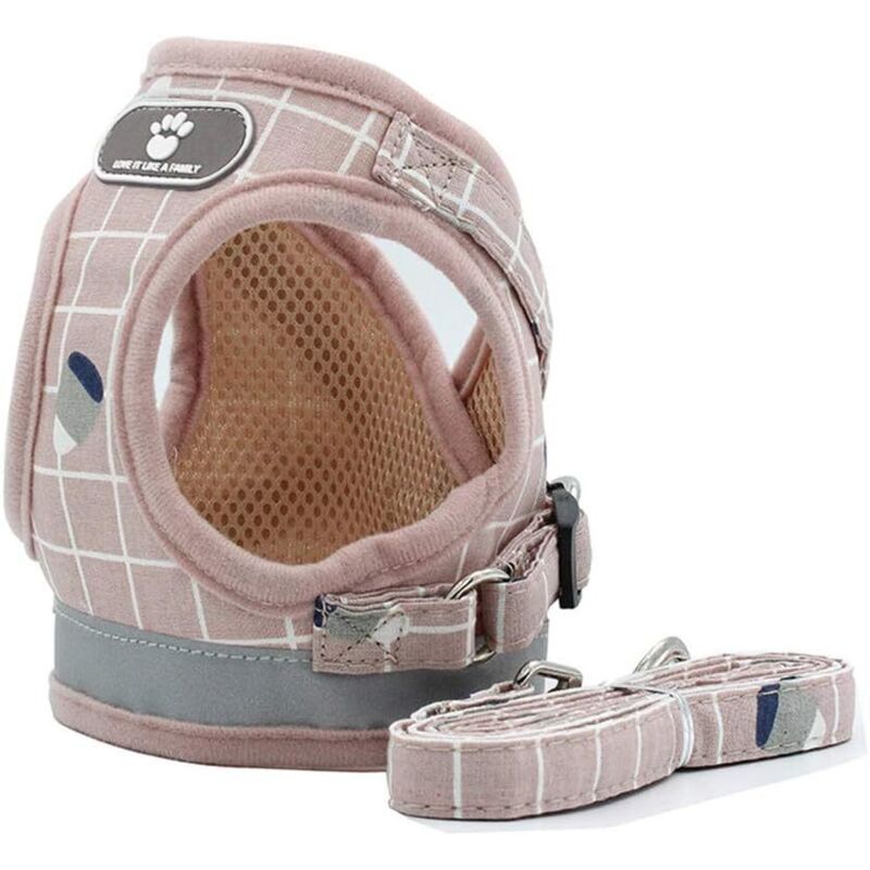 Ajustable Harnais Gilet RembourréRéfléchissant Doux Respirant Confortable Laisse pour Petit Chien Chiot (XS, Pink)