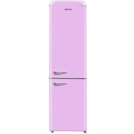 Frigorifero combinato vintage rosa 250 litri – 186 litri frigo e 64 litri freezer – Classe energetica F – Libera installazione – Raffreddamento statico – Akai