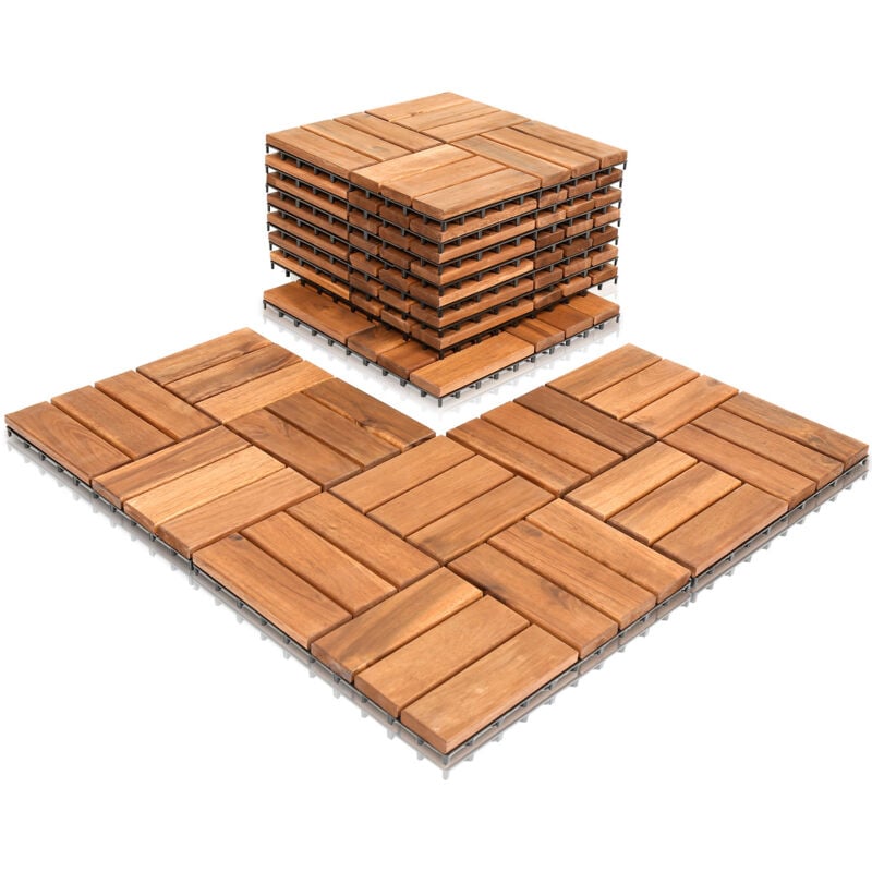 SWANEW 44x Dalles de terrasse en bois d'acacia pour 4m² 30 x 30 cm Jardin extérieur système d’emboîtement et de Drainage