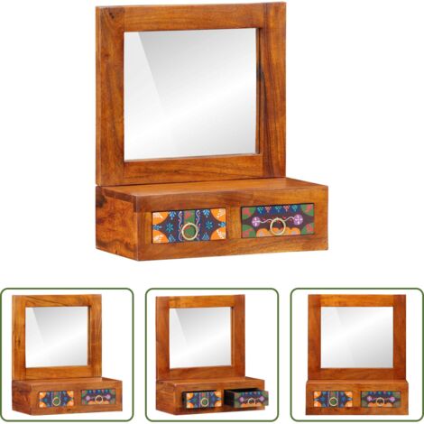Akazienholz -  Wandschrank mit Spiegel Braun 40 x 20 x 50 cm Massivholz Akazie