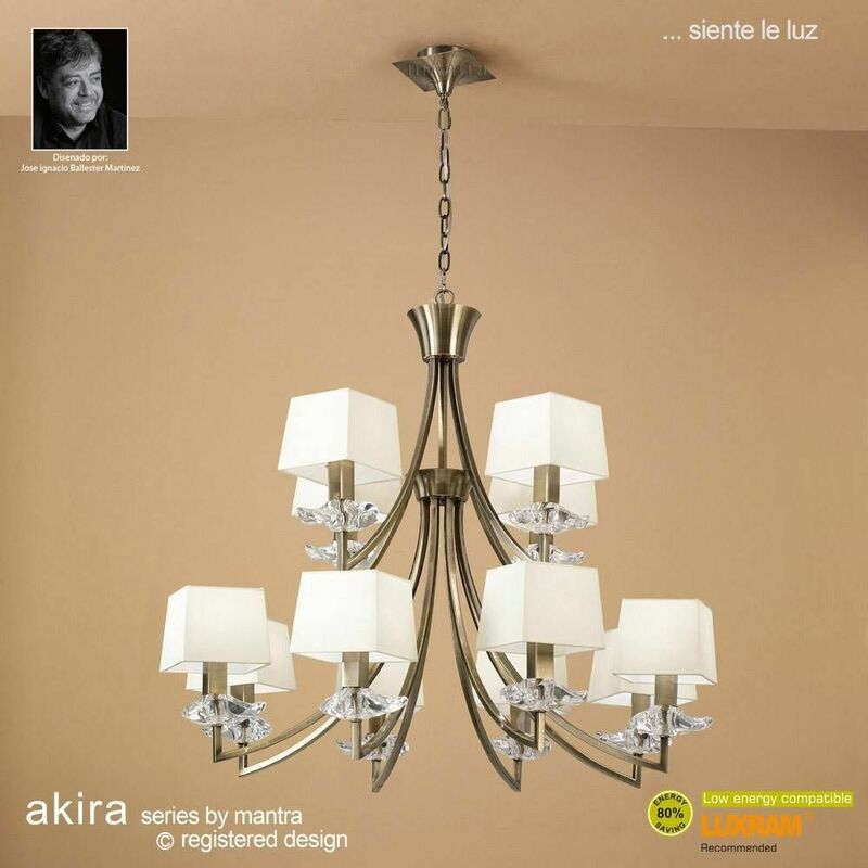 09diyas - Akira 2 Tier 12 E14 Bulbs Pendant Light, Antique Brass with Cream Shades