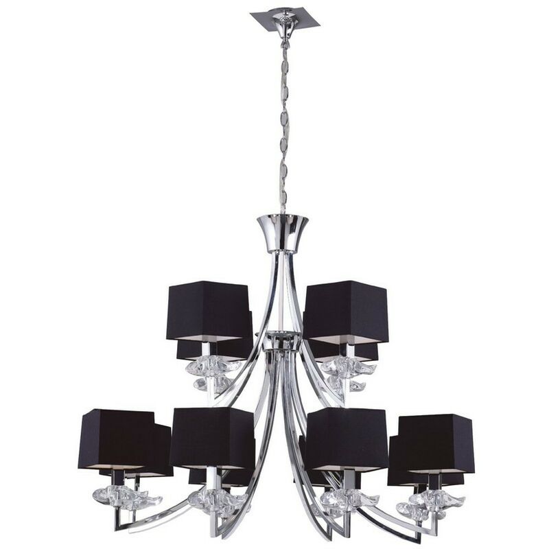 Inspired Mantra - Akira - Ceiling Pendant 2 Tier 12 Light E14, Polished Chrome with Black Shades