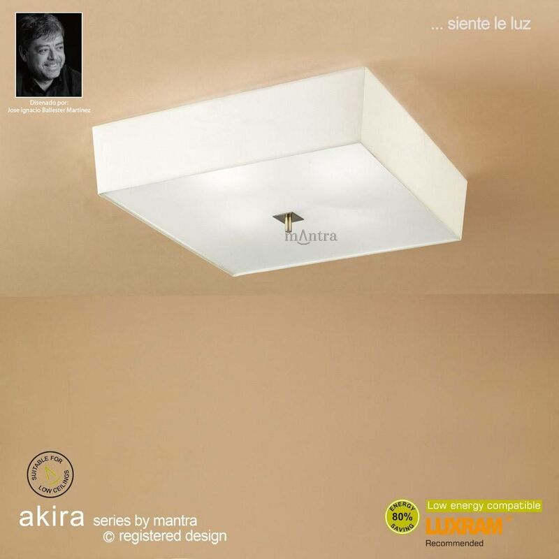 Diyas - Akira Deckenleuchte 4 Lampen E27, antikes Messing / Milchglas mit cremefarbenem Schirm