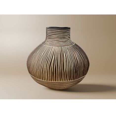 AKIRA Ethno-Vase aus Holz und weißem Polyresin, 21 cm hoch