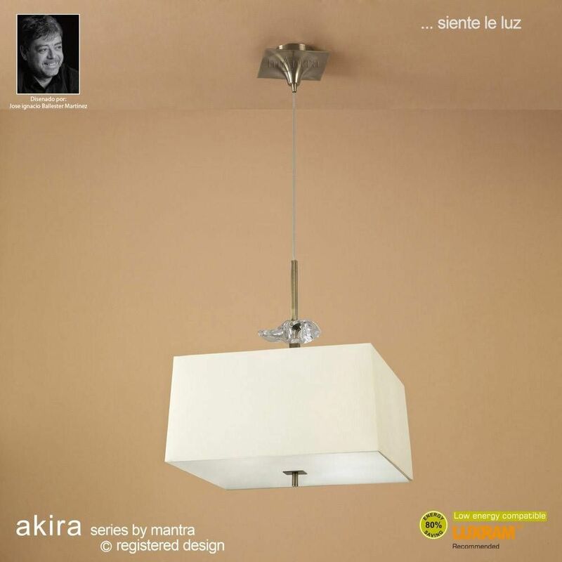 09diyas - Akira pendant lamp 4 bulbs E27, antique brass / frosted glass with cream shade