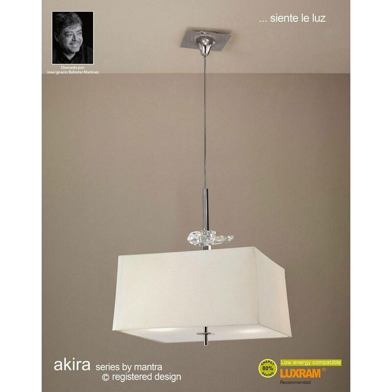 Diyas - Akira Pendelleuchte 4 Lampen E27, poliertes Chrom / Milchglas mit cremefarbenem Schirm