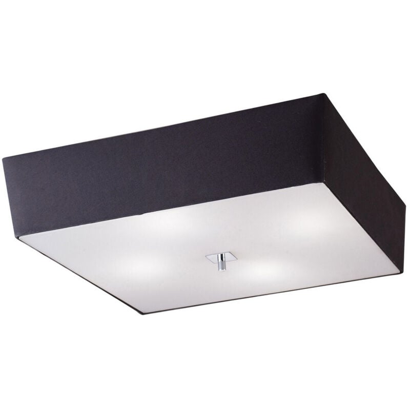 Inspired Mantra Akira Plafón Cuadrado 4 Luces E27, Cromo Pulido / Vidrio Esmerilado Con Pantalla Negra