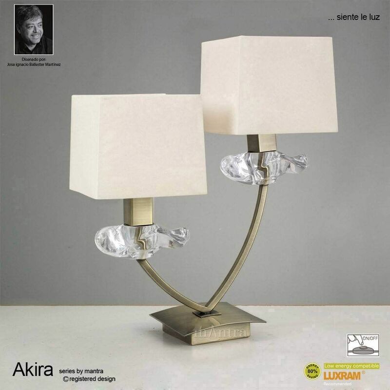 Akira Table Lamp 2 E14 Bulbs, antique brass with cream shade