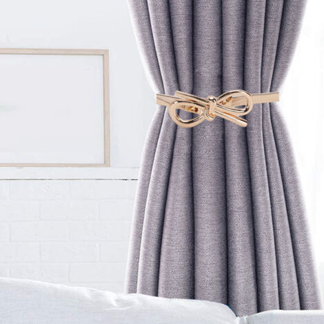 Akiria, Tiebacks pour Rideaux, 4 Pièces, Création en Aluminium Doré avec Système Bouton-Pressoir et Élastique Design Ressort pour Intérieur Moderne, Large Application