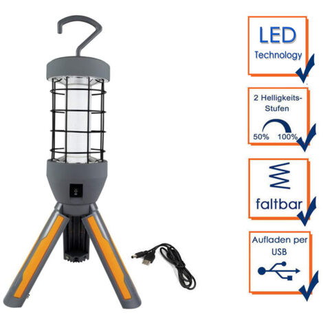 Akku Arbeitsleuchte 12,5 Watt mit klappbarem Standfuß, USB Ladekabel Höhe 37cm