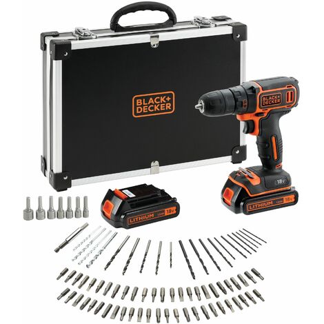 Akku-Bohrschrauber 18V in Koffer mit 2 Akkus 1,5 Ah und LadegerÃ¤t + 80 ZubehÃ¶rteile BLACK+DECKER BDCDC18BAFC-QW