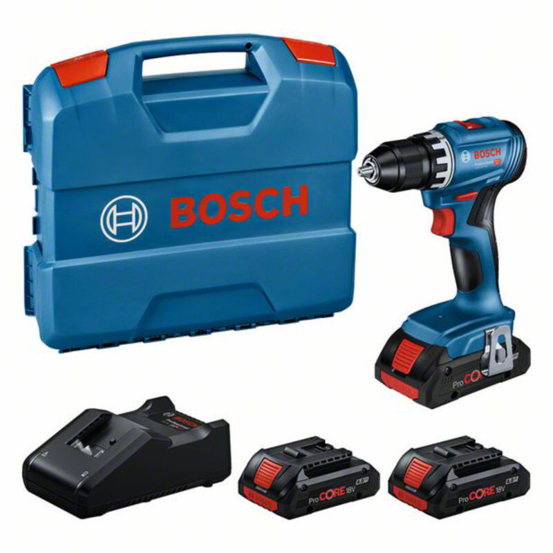 Trapano avvitatore a batteria Bosch gsr 18V-45, 3 x ProCORE18V 4.0Ah e caricabatterie in valigetta a l
