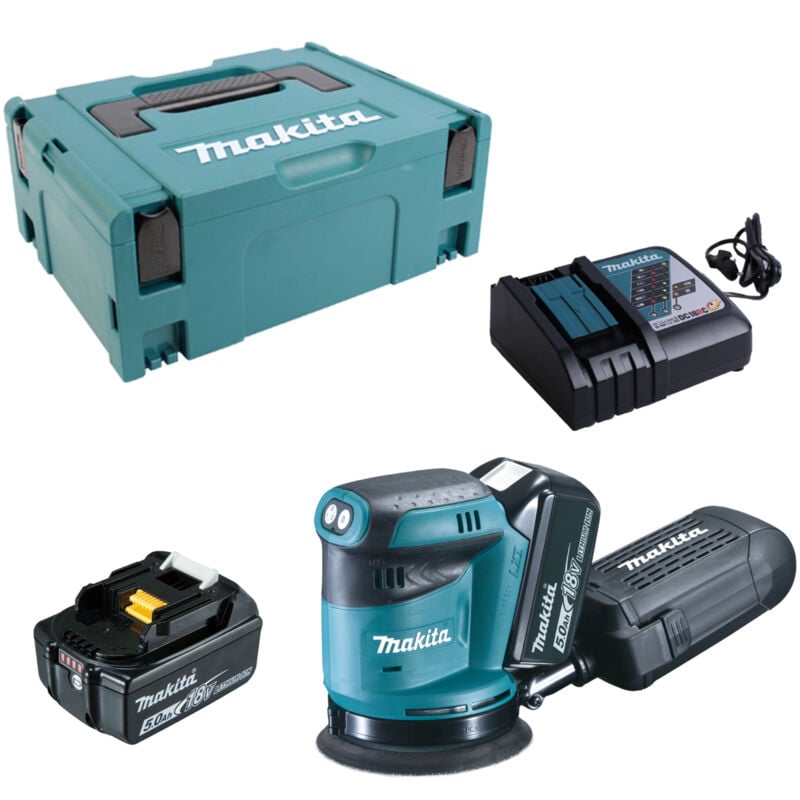 Image of Makita - Akku-Exzenterschleifer 18V DBO180RTJ 125mm mit 2x 5,0Ah + Lader im makpac