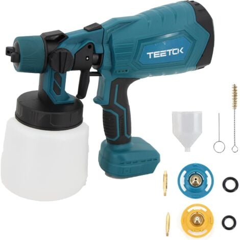 TEETOK Akku Farbsprühsystem, kompatibel mit Makita 18V Akkus, Elektro Lackierpistole mit 3 Düsen und 3 Spritzmuster, 1000ml farbsprühgerät, zum Streichen von Wänden Gartenzaun Sprühgerät(ohne Akku)