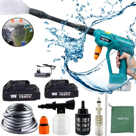 TEETOK Akku-Hochdruckreiniger, Wasserpistolenspray, Hochleistungs-Jet-Autowaschreiniger + 2x 3.0A Batterie + 1x Schnellladegerät,Kompatibel mit Makita-Akku