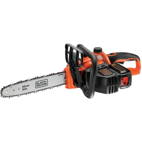 BLACK & DECKER Akku-Kettensäge - 30 cm - 36 V - 2 Ah - 5 m/s - 5-Zahn-Kralle - Transparenter 110-ml-Tank (GKC3630L20-QW)