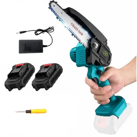 MAWIRON Akku-Kettensäge, 6-Zoll Akku-elektrische Mini-Kettensäge, leistungsstarke Holzkostensäge mit 2x 3,0A Akku und DC18RC Ladegerät, kompatibel mit Makita Batterien