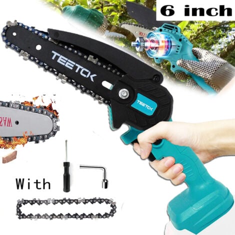 TEETOK Akku-Kettensägen, 6 Zoll kabellose elektrische Kettensäge, tragbare Mini-Holzbearbeitungssäge, leistungsstarke Kettensäge,(keine Batterie),Kompatibel mit Makita-Akku
