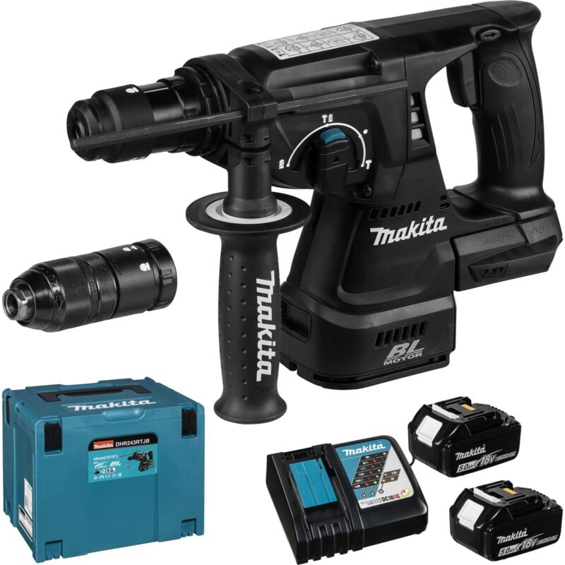 Image of DHR243RTJB Akku-Kombihammer-Set (inkl. 2x Akku 5,0 Ah + Ladegerät, Makpac) - Makita