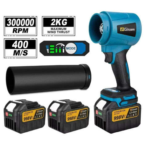Akku Laubbläser 4000 W Bürstenlos – 300.000 U/min – Jet Gebläse Hochgeschwindigkeit – Leicht für Laub, Rasen und Außenreinigung – Mit 2 Akkus