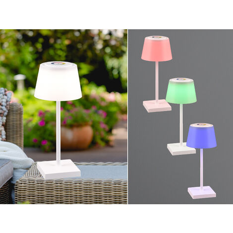 Akku LED Outdoor Tischleuchte SANCHEZ Weiß mit RGBW, Höhe 30cm