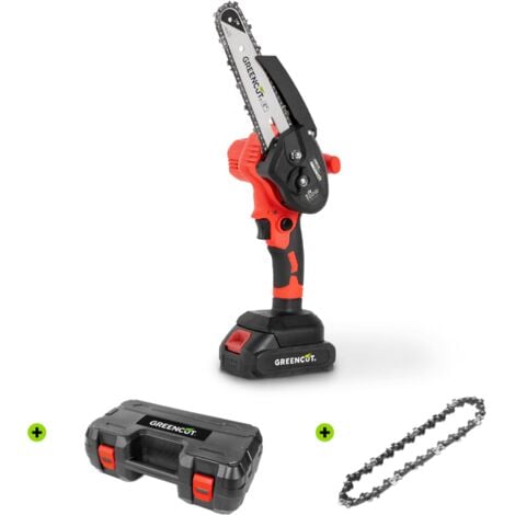 Akku-Mini-Handkettensäge 21V, 152,4mm Klinge, 500W Leistung, Sicherheitsschloss, mit Akku, Ladegerät und 2 Ketten - Greencut GSM216L