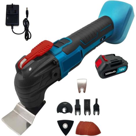 Akku-oszillierende Multi Werkzeuge 3°oszillierende Winkel-Schnellladung/Freigabe 20000rpm mit 6pcs Werkzeug Zubehör-Schneiden, Schleifen, Kratzen,(1X 3.0Ah Batterien und Ladegerät) kompatibel mit Maki