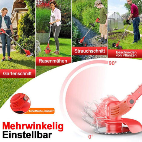 Akku-Rasenmäher mit Rädern，Akku-Rasentrimmer Akku Rasenmäher 1200W,ausgestattet mit 2 2000mAh Akkus,Mit Klingenkopf，Kommt mit zwei Batterien und Ladegerät，Verstellbare Teleskopstange