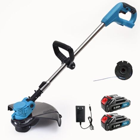 TEETOK Akku-Rasentrimmer, Wireless Strimmer, drahtlos, mit 1 Ersatzspule (mit Linie), 2x3000mah + Ladegerät, kompatibel mit der Makita -Batterie