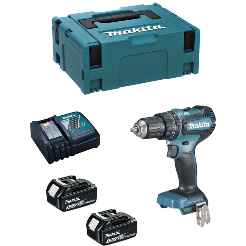 Image of Makita - Schlagbohrschrauber DHP485RFJ (2 x 3,0 Ah + DC18RC + makpac 2)