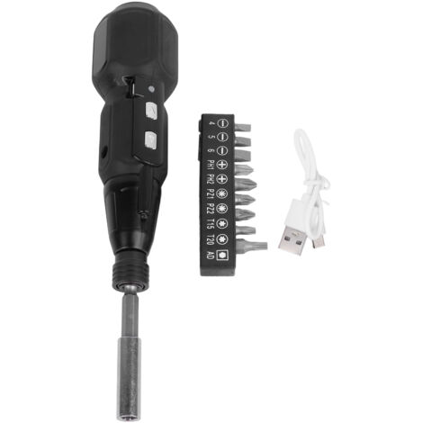 Akku-Schraubendreher mit LED-Licht, Gehäuse aus legiertem Stahl, 900-mAh-Akku, USB-Ladefunktion, 2-in-1-Set (Hand- und Elektroschraubendreher), schwarz