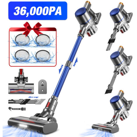 Akku Staubsauger 36000Pa 500W – Kabelloser Handstaubsauger mit 50min Laufzeit, 2 Saugstufen, 1,6L Staubbehälter für Teppiche & Hartböden, Authmic, Blau