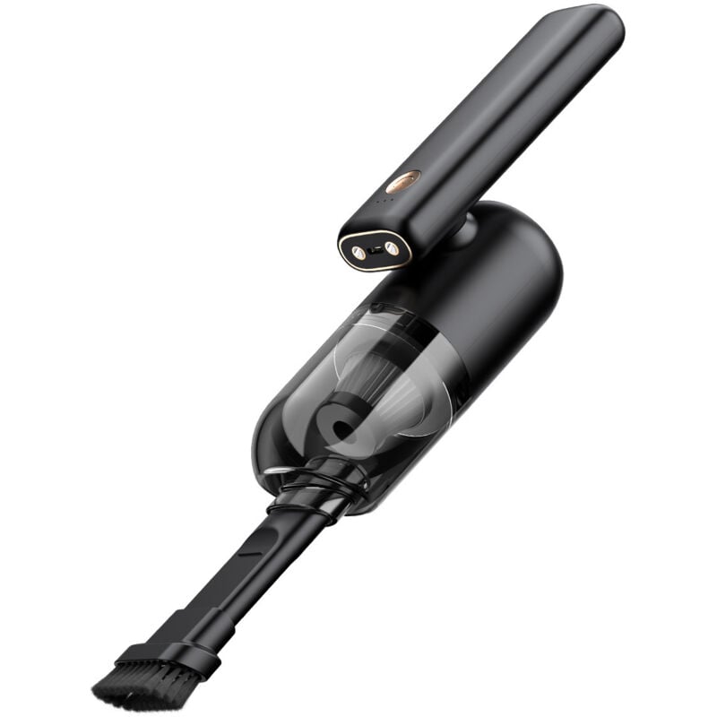 Akku-Staubsauger mit LED-Licht für Auto, Mini, Haushalt, hohe Saugkraft (schwarz)