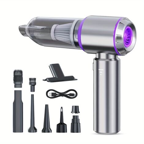 Akku-Stielstaubsauger, 22000 Pa, tragbarer Akku-Stielstaubsauger, 4-in-1 Druckluftgebläse und Luftpumpe mit bürstenlosem Motor für Zuhause, Büro und Camping, Lila