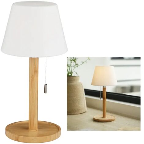 Akku Tischlampe Kabellos LED Bambus-Tischleuchte für außen und innen, 1er Weiß