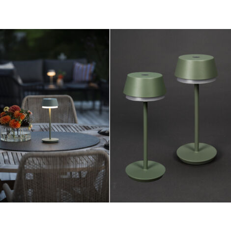 Akku Tischleuchte 2er Set für Outdoor dimmbar, kabellos in Mintgrün, 30cm