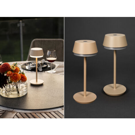 Akku Tischleuchte 2er Set für Outdoor dimmbar, kabellos in Sandfarben, 30cm