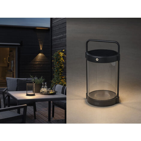 Akku Tischleuchte CROTONE per Solar & USB aufladbar, Schwarz Höhe 30cm