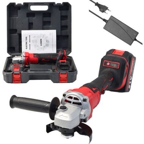Akku-Winkelschleifer, 21-V-Winkelschleifer mit zwei 4,0-Ah-Akkus, bürstenlosem Motor mit 9000 U/min, 100-mm-Trennscheiben, Fächerscheibe zum Trennen und Schleifen. (rot)