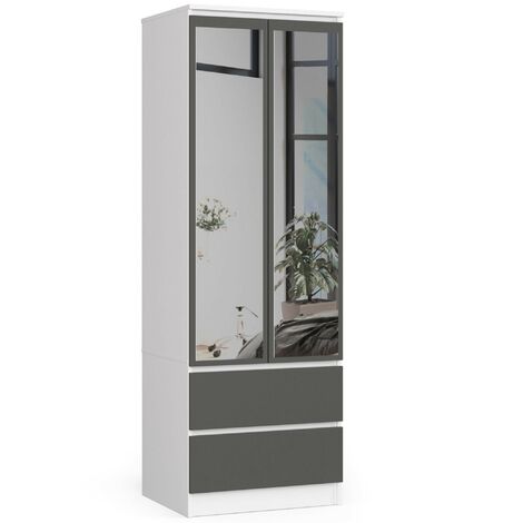 Akord – Armoire avec miroir blanche 60 cm – 2 portes battantes – 2 tiroirs – Panneau stratifié – Dimensions 60x51x180 cm