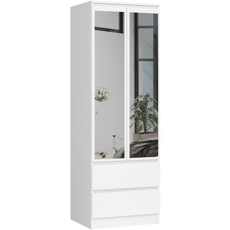 AKORD Armoire S60 blanche 60 cm (2) portes (2) tiroirs couleur blanc mat, 1 étagère - 60x51x180 cm