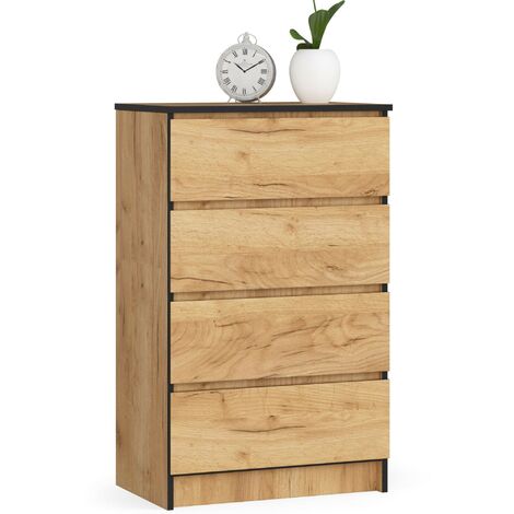 Akord – Commode 4 tiroirs en chêne craft 60x40x99 cm – Meuble de rangement compact pour chambre ou salon – Finition mate élégante