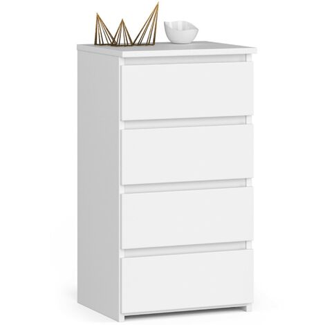 Akord – Commode blanche 4 tiroirs 40x35x74 cm – Panneau laminé KRONOSPAN E1 – Dimensions optimales pour rangement moderne