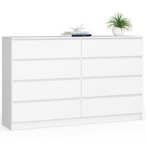 Akord – Commode enfant blanche 160 cm – 8 tiroirs pratiques – Panneau stratifié résistant – Dimensions 160x40x99 cm