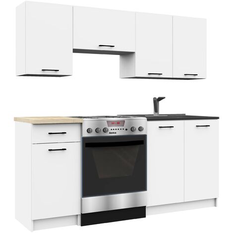 Akord – Ensemble de cuisine 180 cm – 7 portes et 1 tiroir – Panneau stratifié blanc – Dimensions 180x46x203 cm – Design moderne et épuré